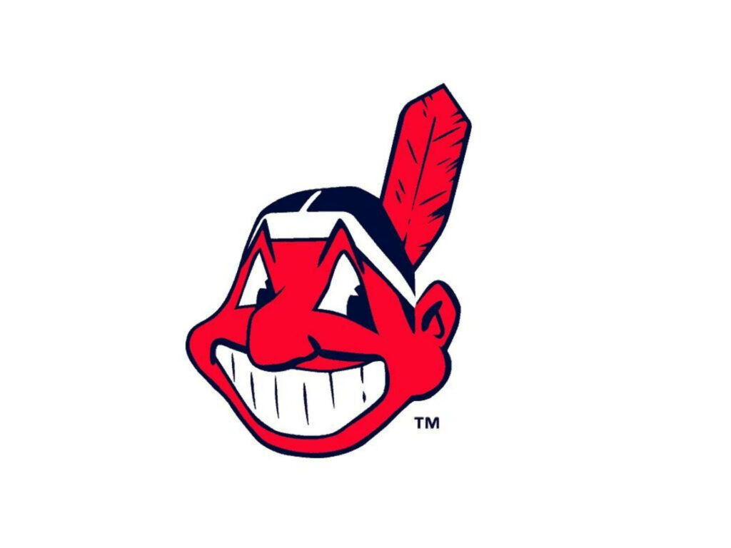 Cleveland Indians Chief Wahoo logo with red face feather on white background wallpaper