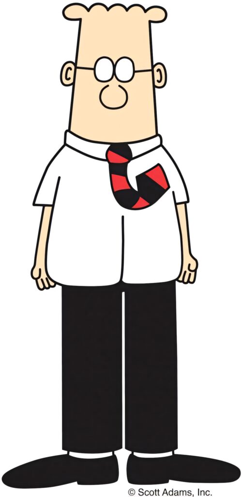 Classic Dilbert character wallpaper with white shirt red black striped tie and round glasses