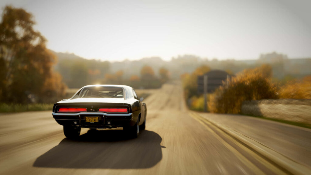 Classic Dodge Muscle Car HD Wallpaper: Scenic Autumn Drive