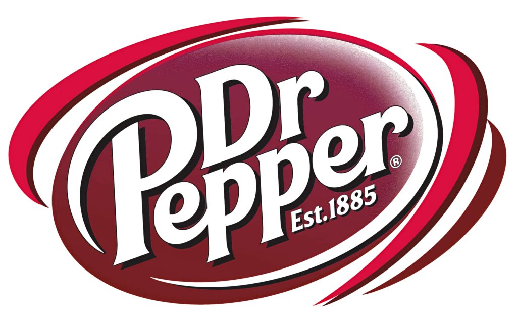 Dr Pepper logo wallpaper bold white letters burgundy oval with red white swooshes classic design