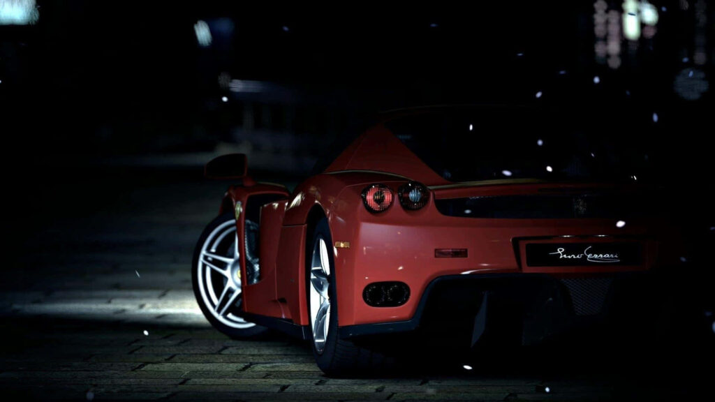 Red Ferrari Car Parking in the Dark Wallpaper