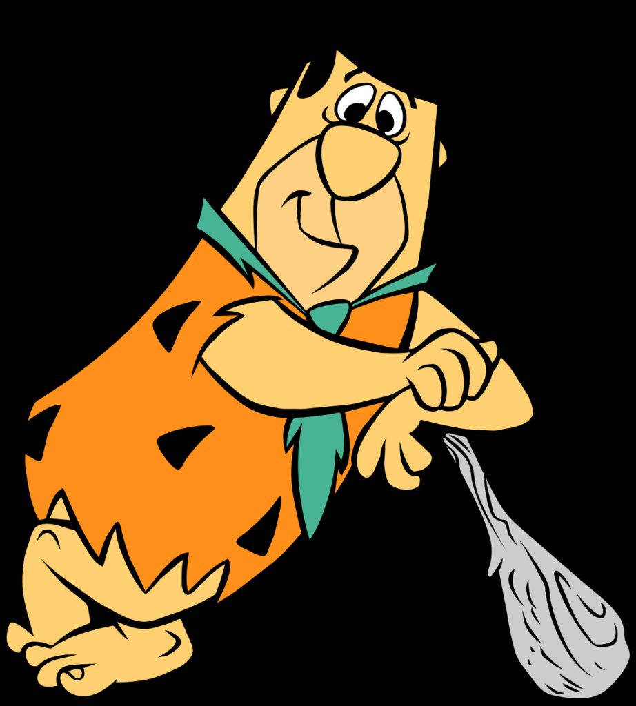 Fred Flintstone classic 2D animation with stone club on black background wallpaper background