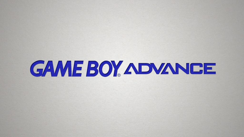 Game Boy Advance logo wallpaper blue striped GBA text on minimalist textured off-white background
