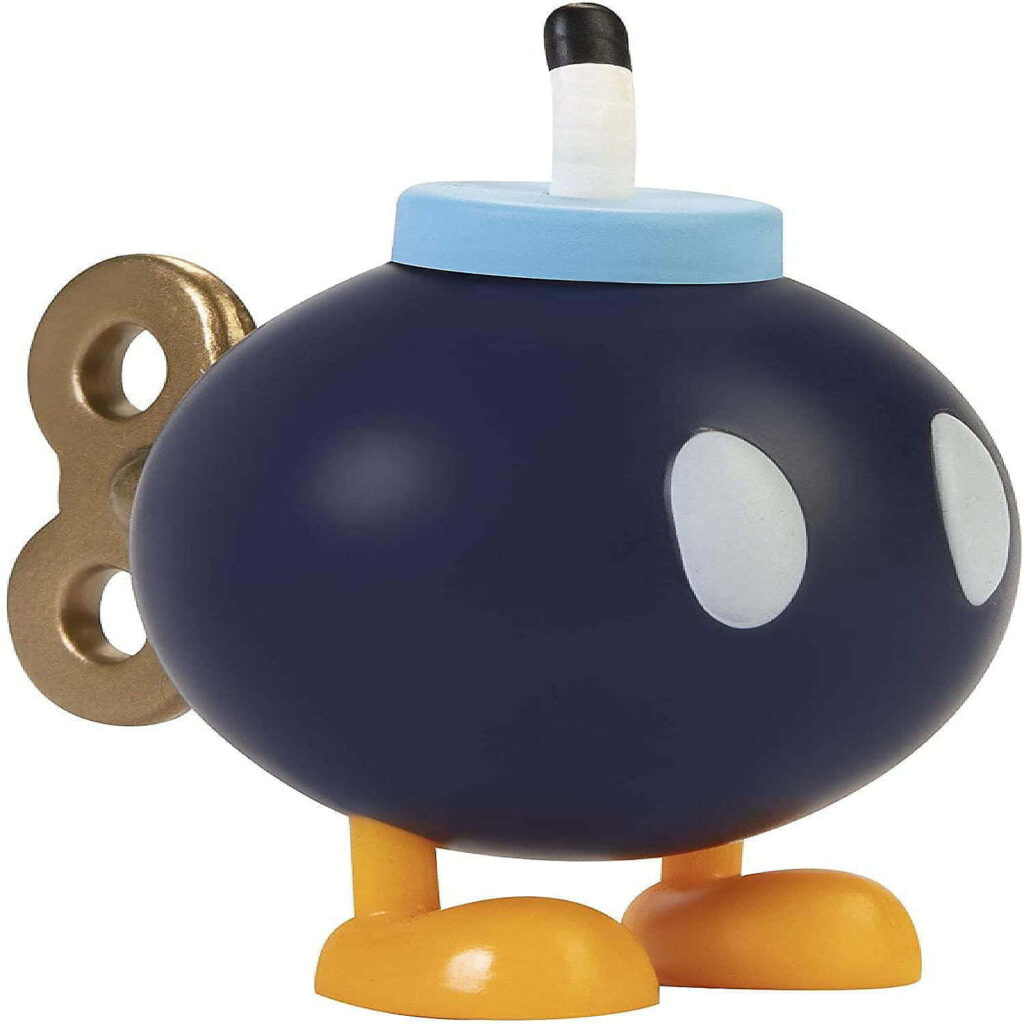 Bob-omb from Mario series with wind-up key and yellow feet explosive adventure wallpaper background