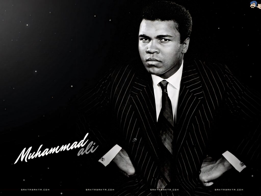 Classic Muhammad Ali Wallpaper: Stylish Stripe Suit & Charisma