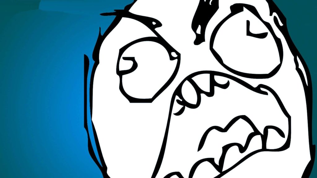Iconic Rage Guy meme wallpaper black and white line art on bold blue gradient background
