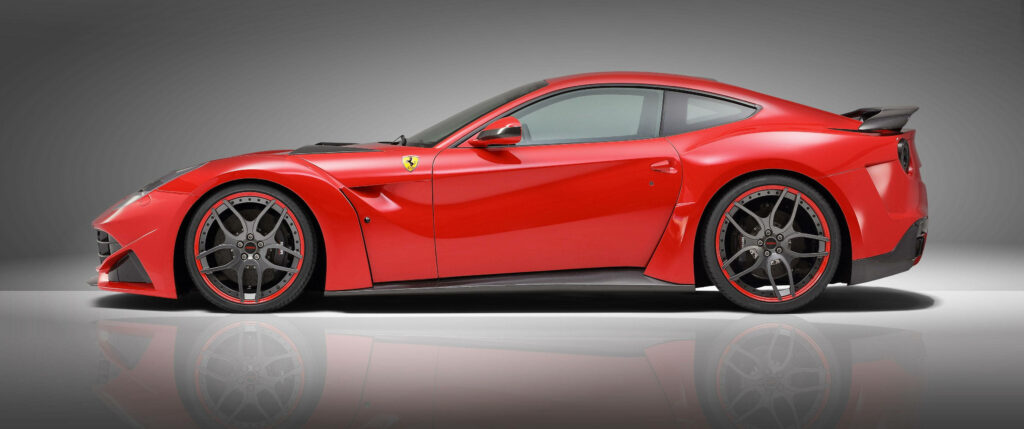 Captivating Snapshot: Ferrari F12 Graces the Grey Wall in Classic Red Wallpaper