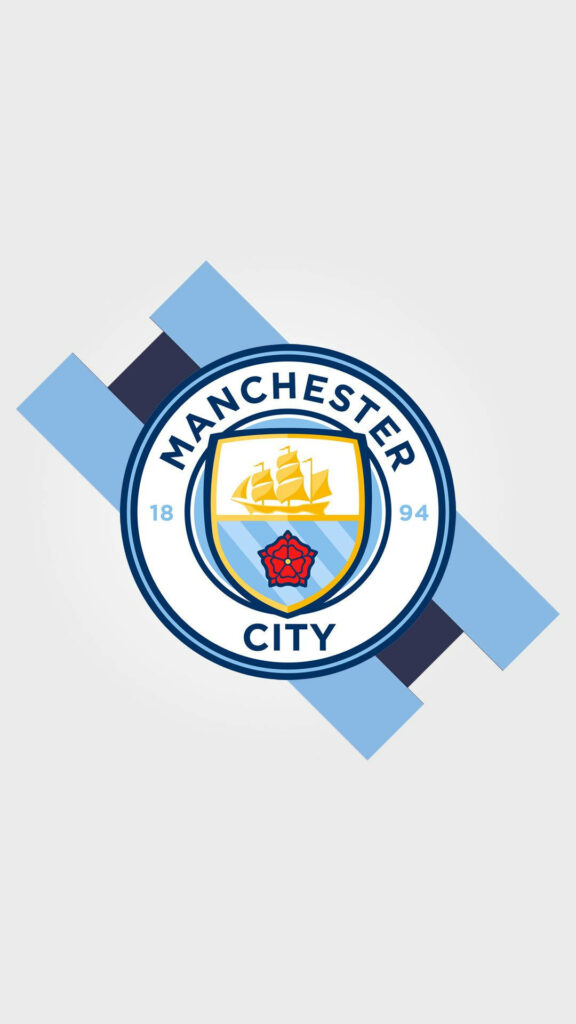 Classic white Manchester City logo on clean background stylish modern phone wallpaper