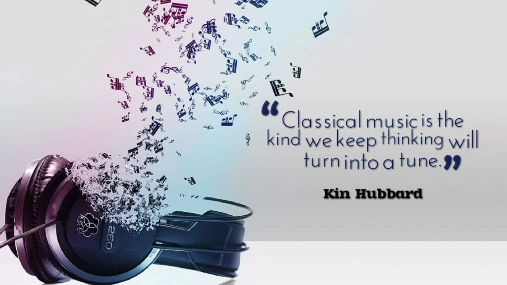 Classical Music Quote Wallpaper with Musical Notes & Headphones