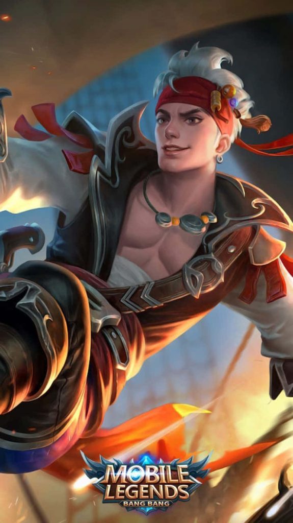 Claude Mobile Legends Plunderous Pirate skin wallpaper with smirk and golden lighting