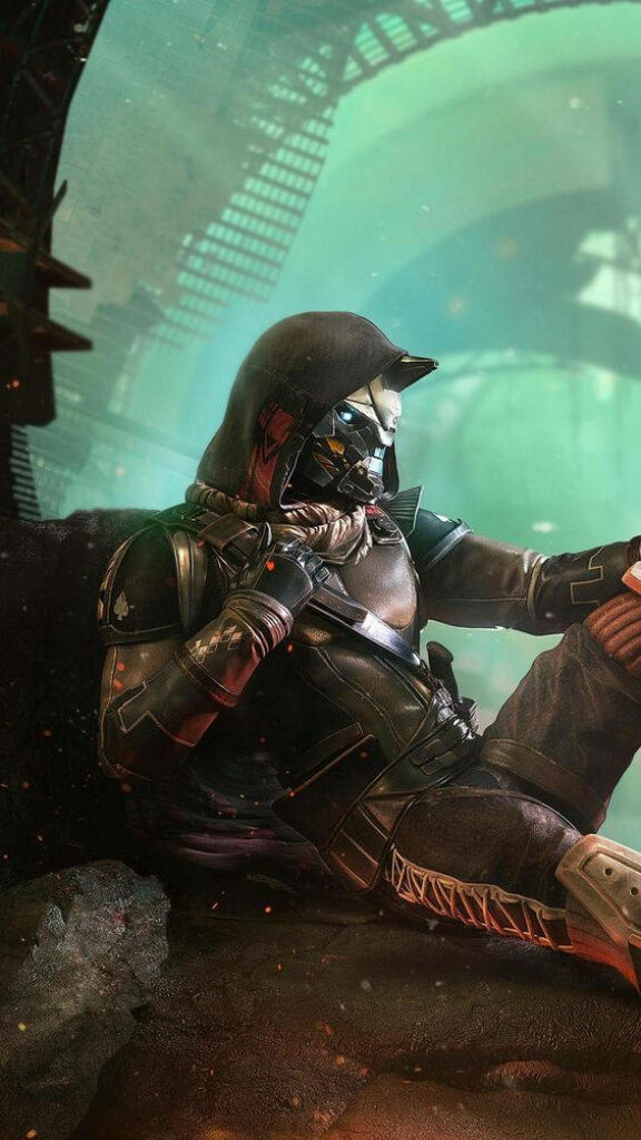 Cayde-6: Legendary Guardian Amidst Enigmatic Emerald Glow Wallpaper