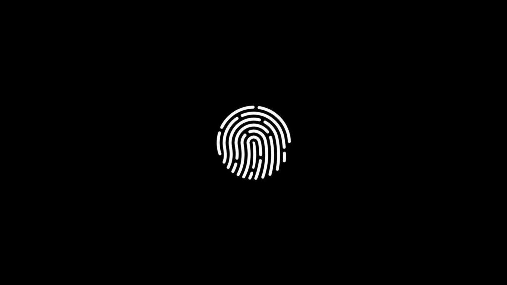 Minimalist white fingerprint scan on black background digital security wallpaper background