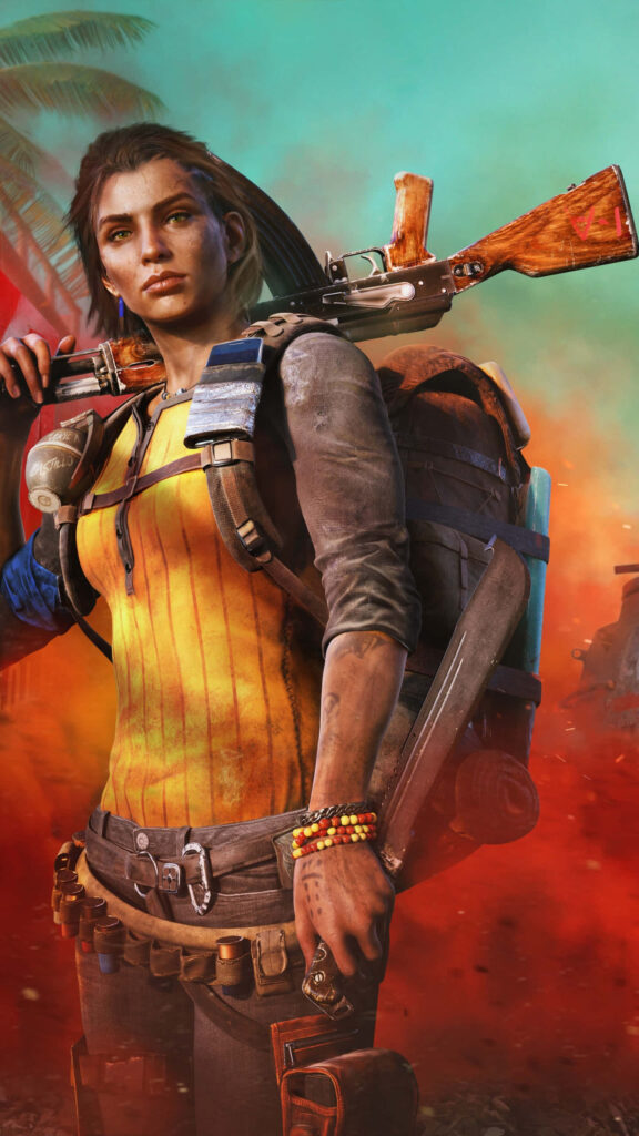 Far Cry 3 Wallpaper: Adventurous Female Character in Tropical Chaos