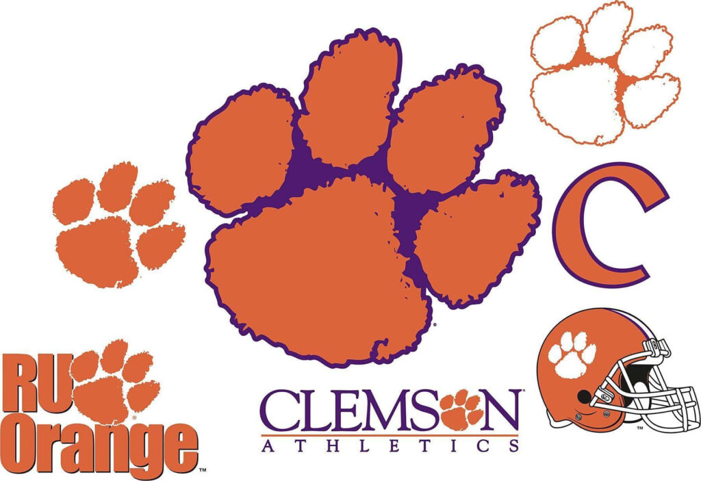 Clemson Tigers Football orange paw logo wallpaper with purple orange accents and helmet graphics