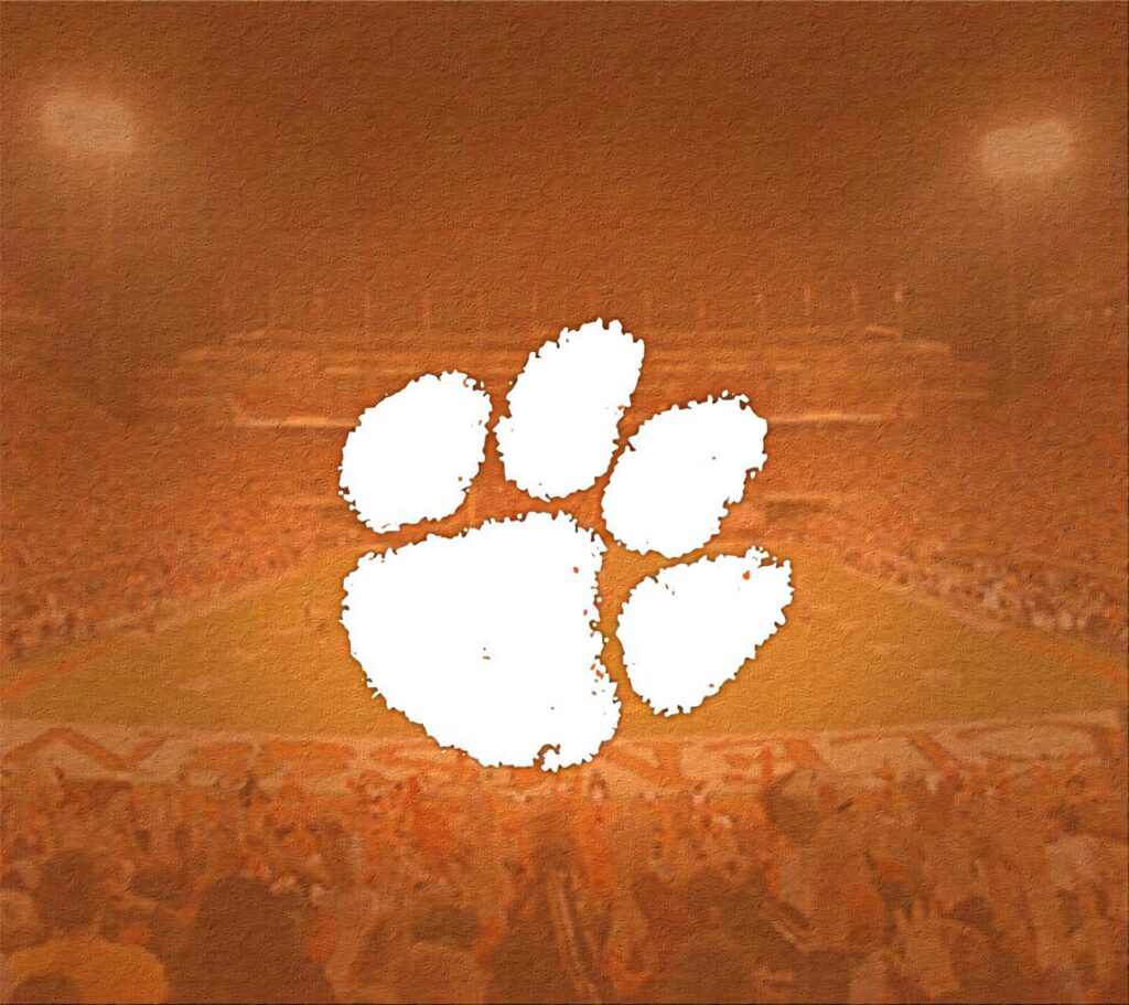 Clemson Tigers white paw logo on vibrant orange game day stadium wallpaper background