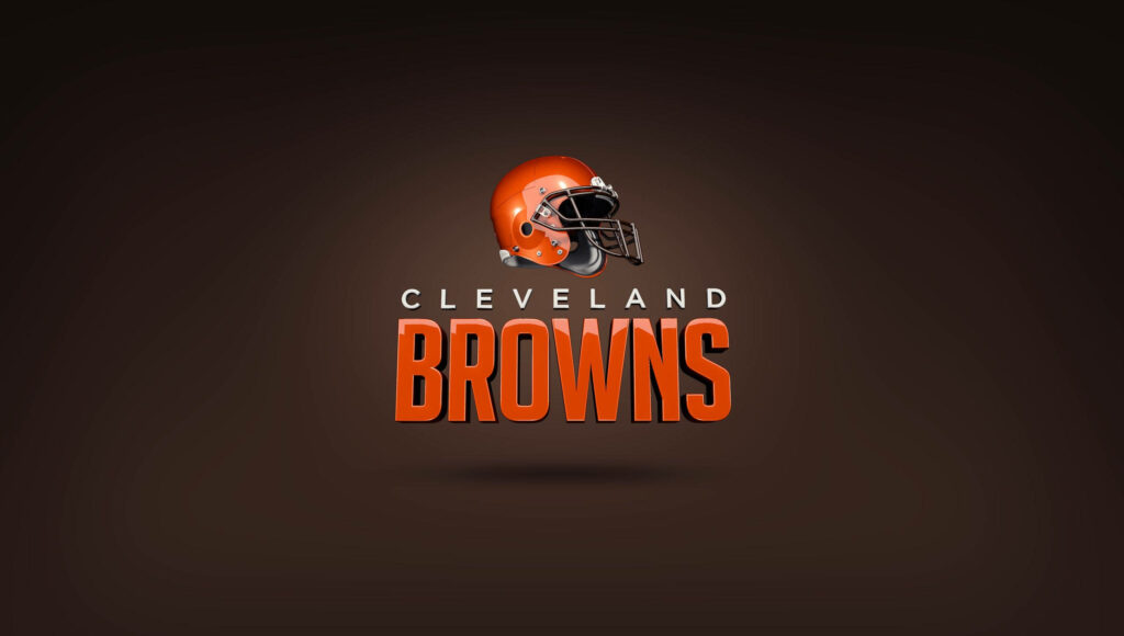 Cleveland Browns orange football helmet with team name on dark modern gradient background wallpaper