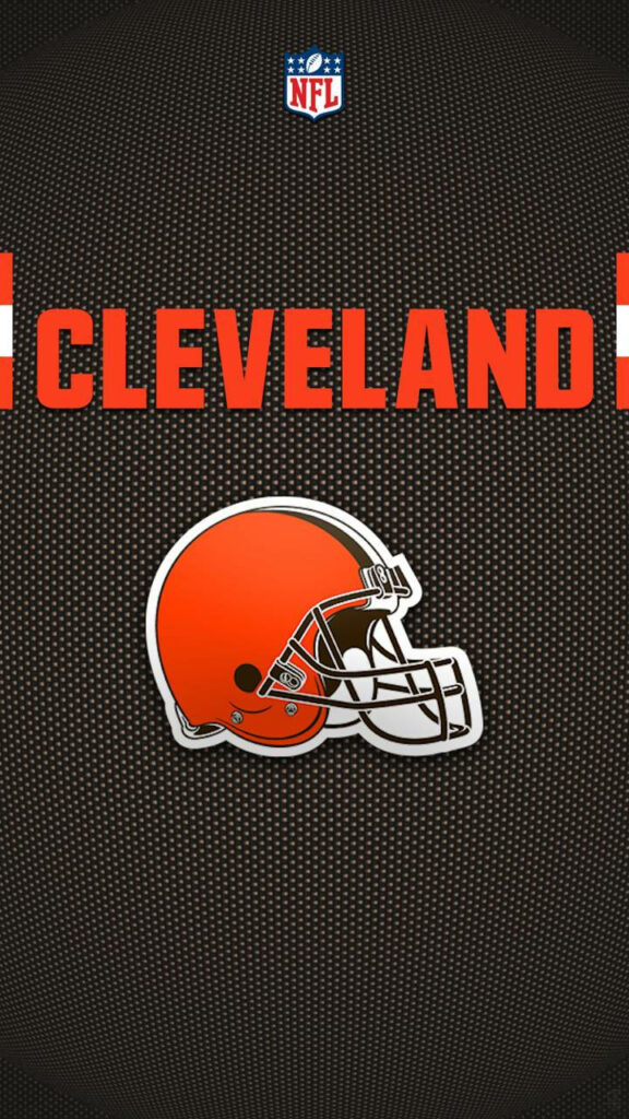 Cleveland Browns orange helmet logo on textured football background with NFL emblem wallpaper
