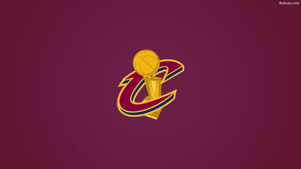 Cleveland Cavaliers logo with NBA championship trophy on maroon background wallpaper design
