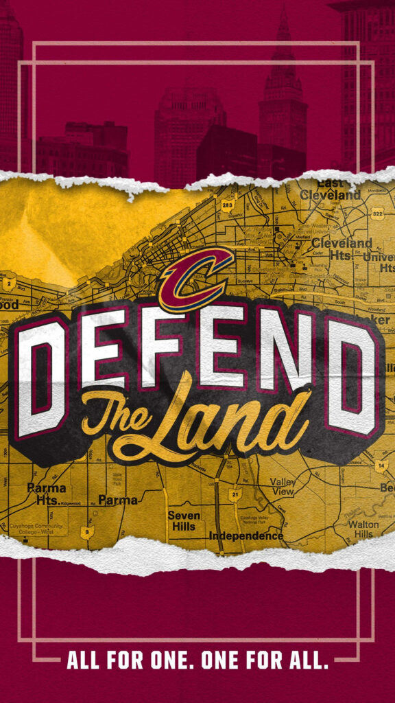 Cleveland Cavaliers Defend The Land wallpaper with city map in iconic wine and gold colors
