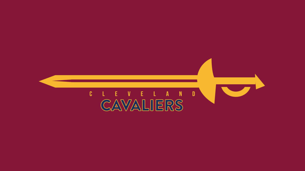 Cleveland Cavaliers gold sword logo on deep wine background bold NBA team wallpaper design