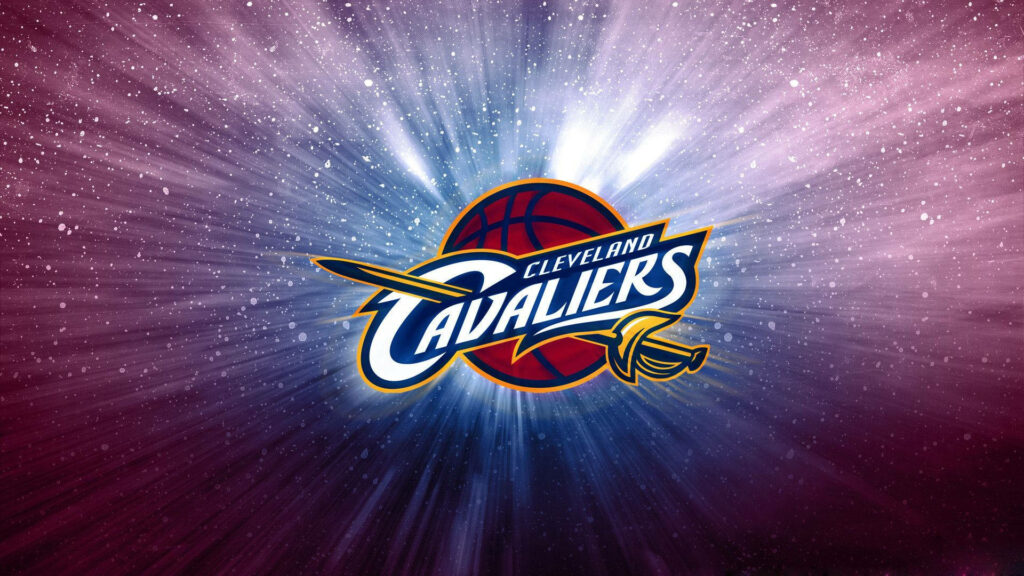 Cleveland Cavaliers logo on cosmic purple blue white background bold NBA team wallpaper