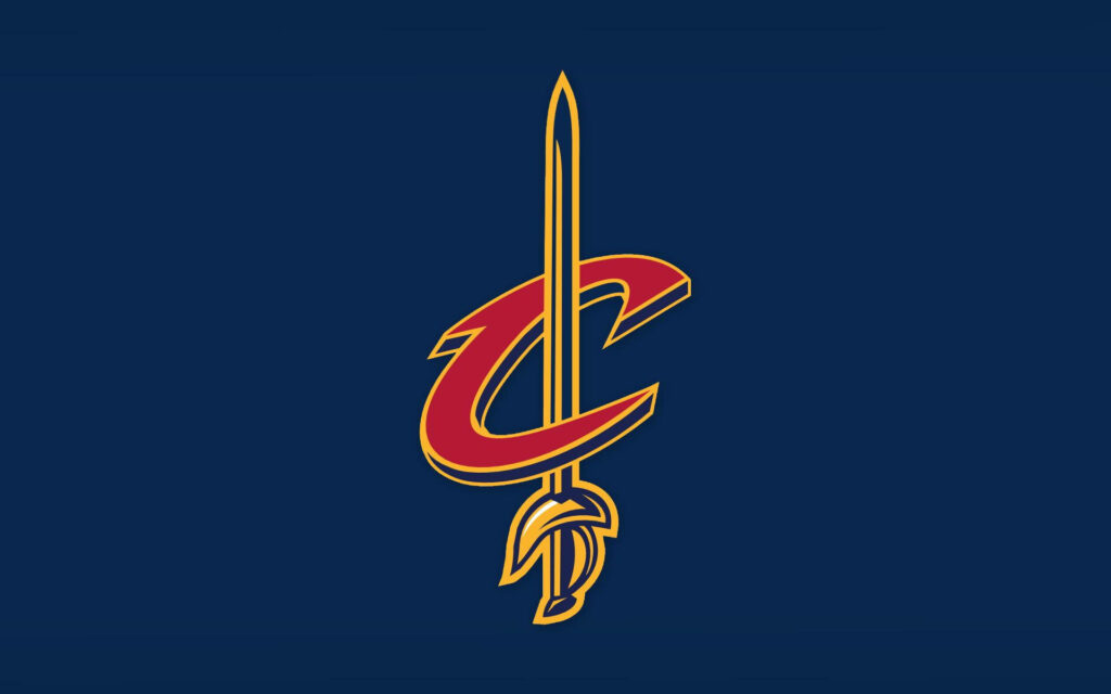 Cleveland Cavaliers logo wallpaper red and gold C with sword on deep blue background vibrant