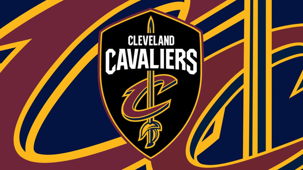 Modern Cleveland Cavaliers logo on maroon navy gold dynamic background wallpaper