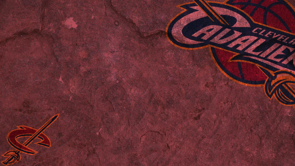 Red textured Cleveland Cavaliers wallpaper with bold logo top right and smaller emblem lower left