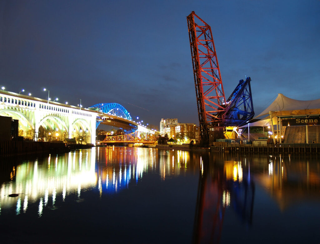 Cleveland Detroit Superior Bridge at Night: Stunning Reflections Wallpaper