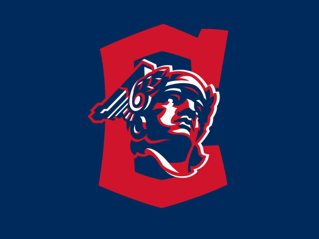 Cleveland Guardians logo wallpaper featuring bold red white navy head profile on navy background