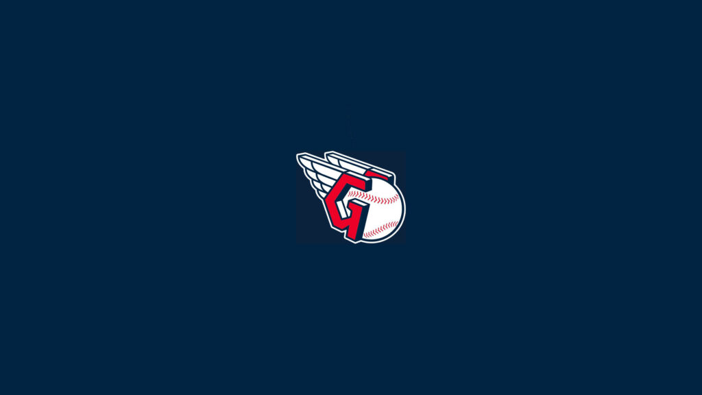 Cleveland Guardians logo with red white winged baseball on deep blue modern wallpaper background