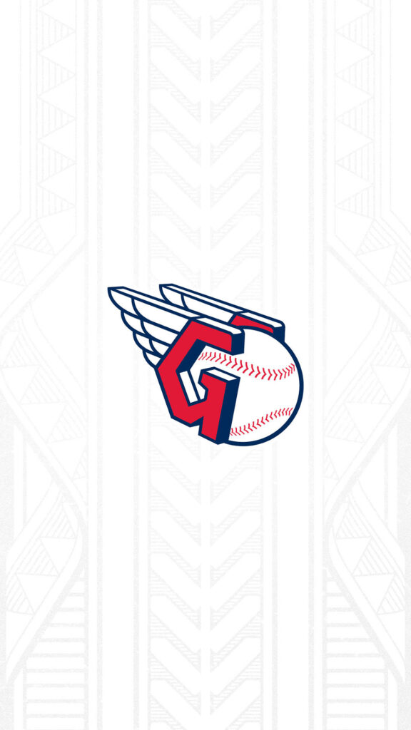 Cleveland Guardians logo wallpaper with stylized baseball and bold blue red wings on white background