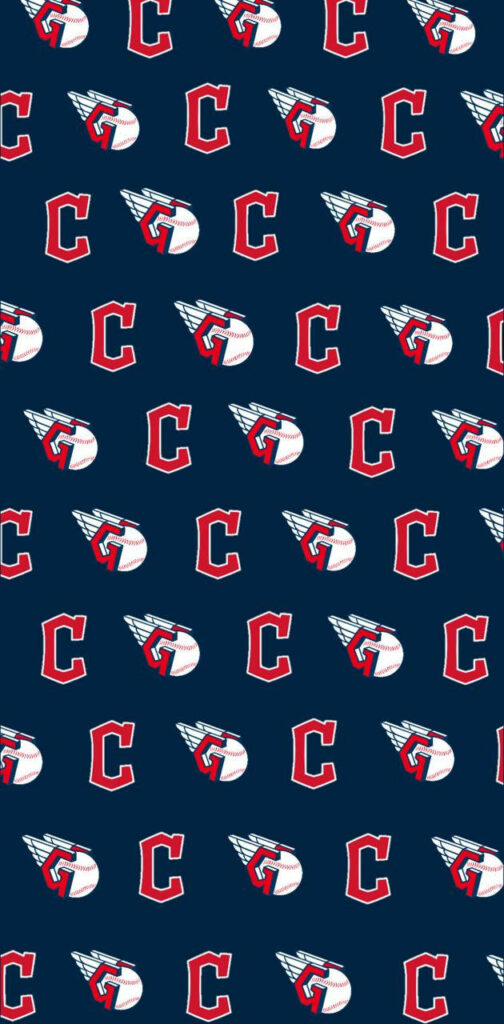 Cleveland Guardians wallpaper with logos and winged baseball on navy blue background design