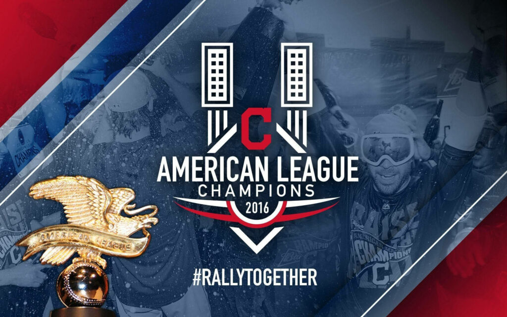 Cleveland Indians 2016 AL Champions wallpaper with trophy bold red white blue and team celebration