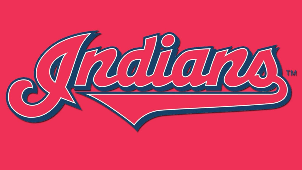 Cleveland Indians jersey logo in bold script on vibrant red and navy blue sports wallpaper background
