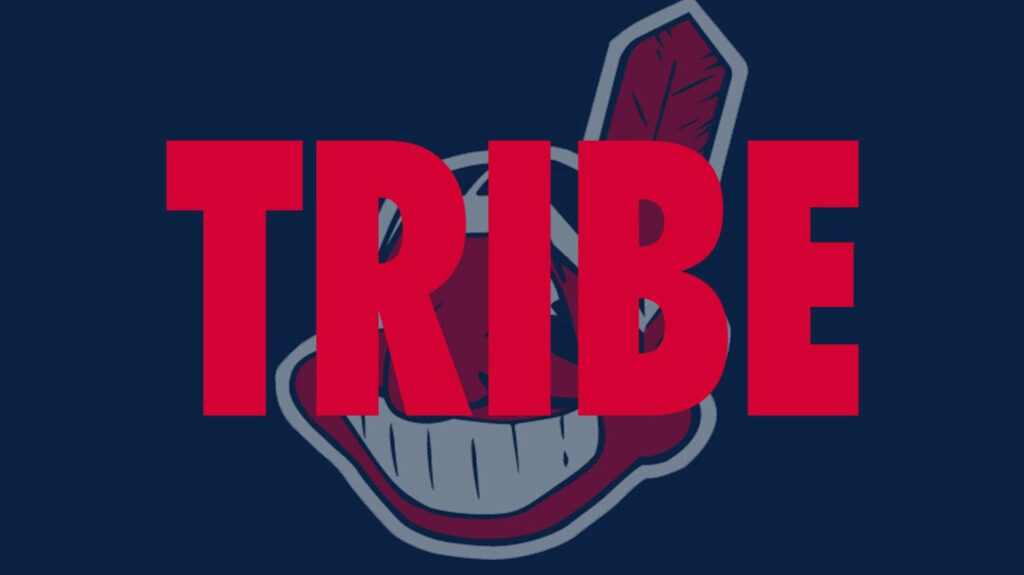 Cleveland Indians logo wallpaper with bold red TRIBE text on deep navy blue sports background