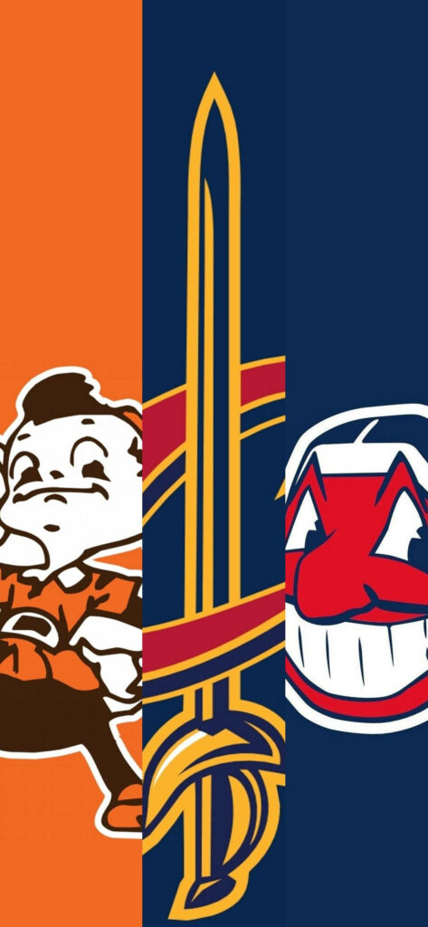 Cleveland Browns Cavaliers Guardians three panel wallpaper with team mascots and logos vibrant colors