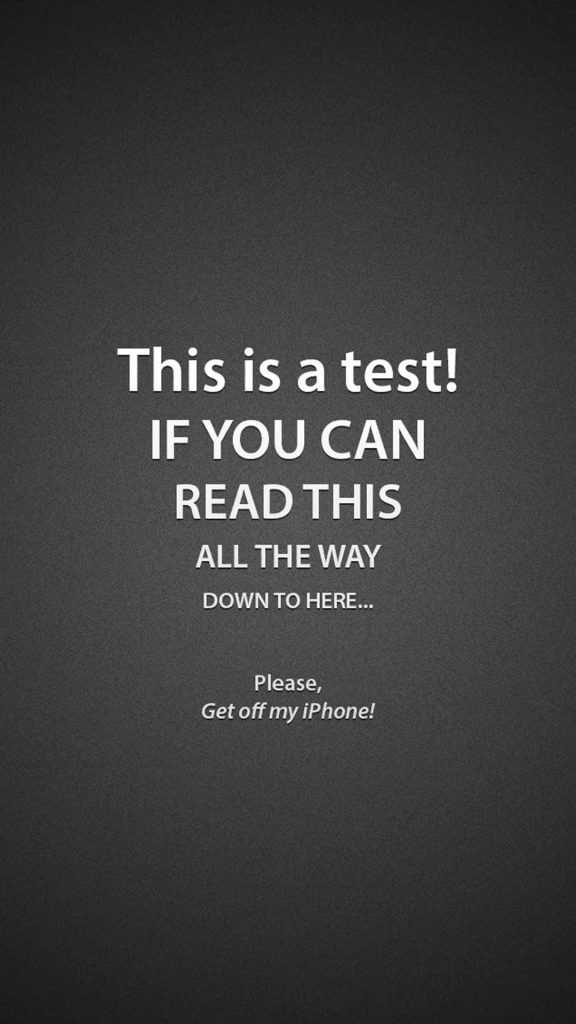 Minimalist iPhone wallpaper with witty white text on dark background warning to stop device staring