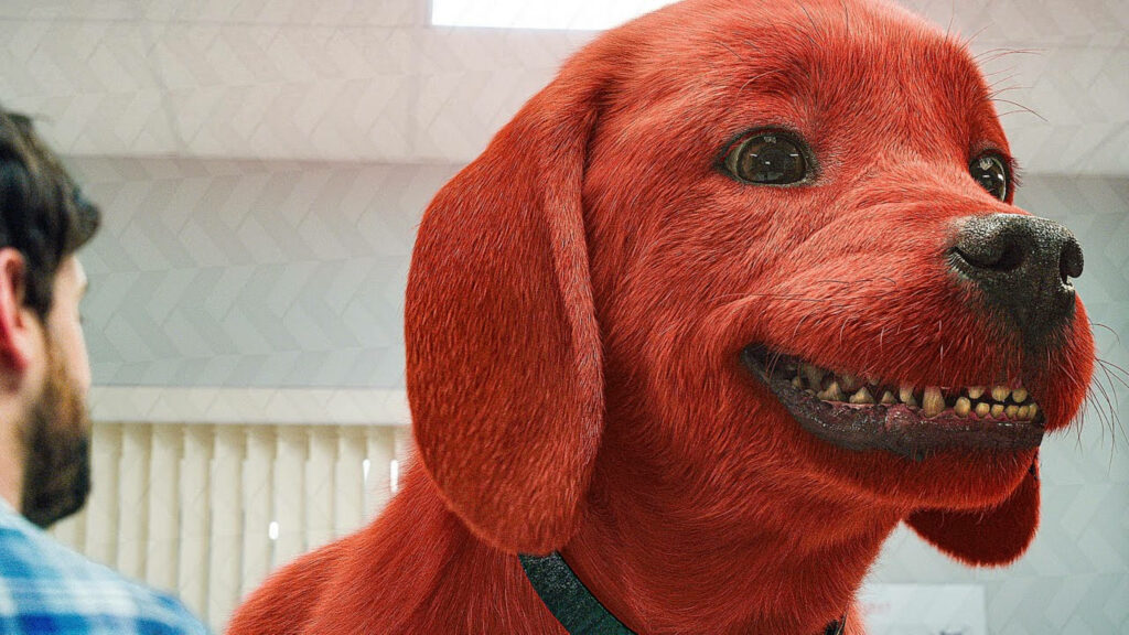 Clifford the Big Red Dog with bright smile vibrant red fur lifelike texture cheerful wallpaper