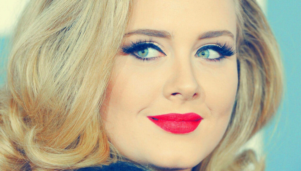 Adele Close-Up Wallpaper: Radiant Smile & Bold Red Lipstick