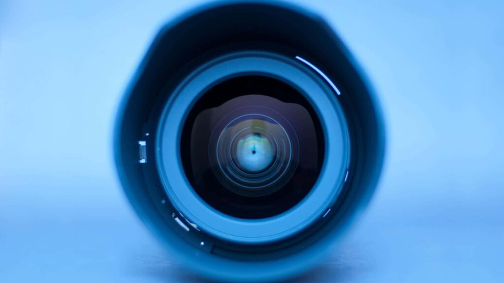 Futuristic Blue Security Camera Lens: Intricate Details Wallpaper