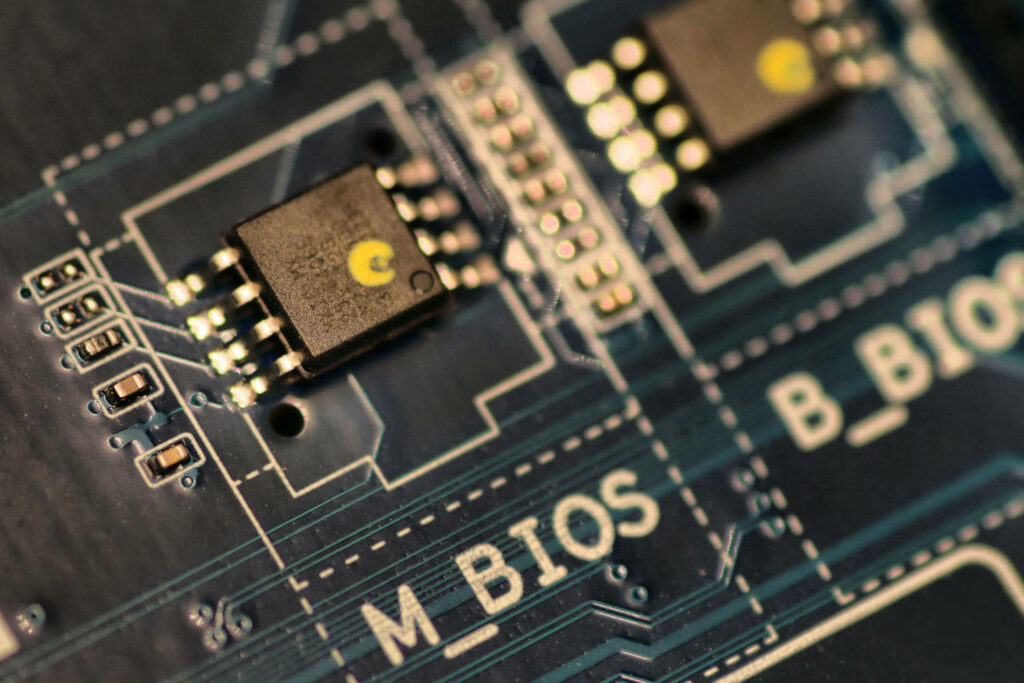 Intricate Motherboard Wallpaper: Close-Up of M BIOS & B BIOS Labels