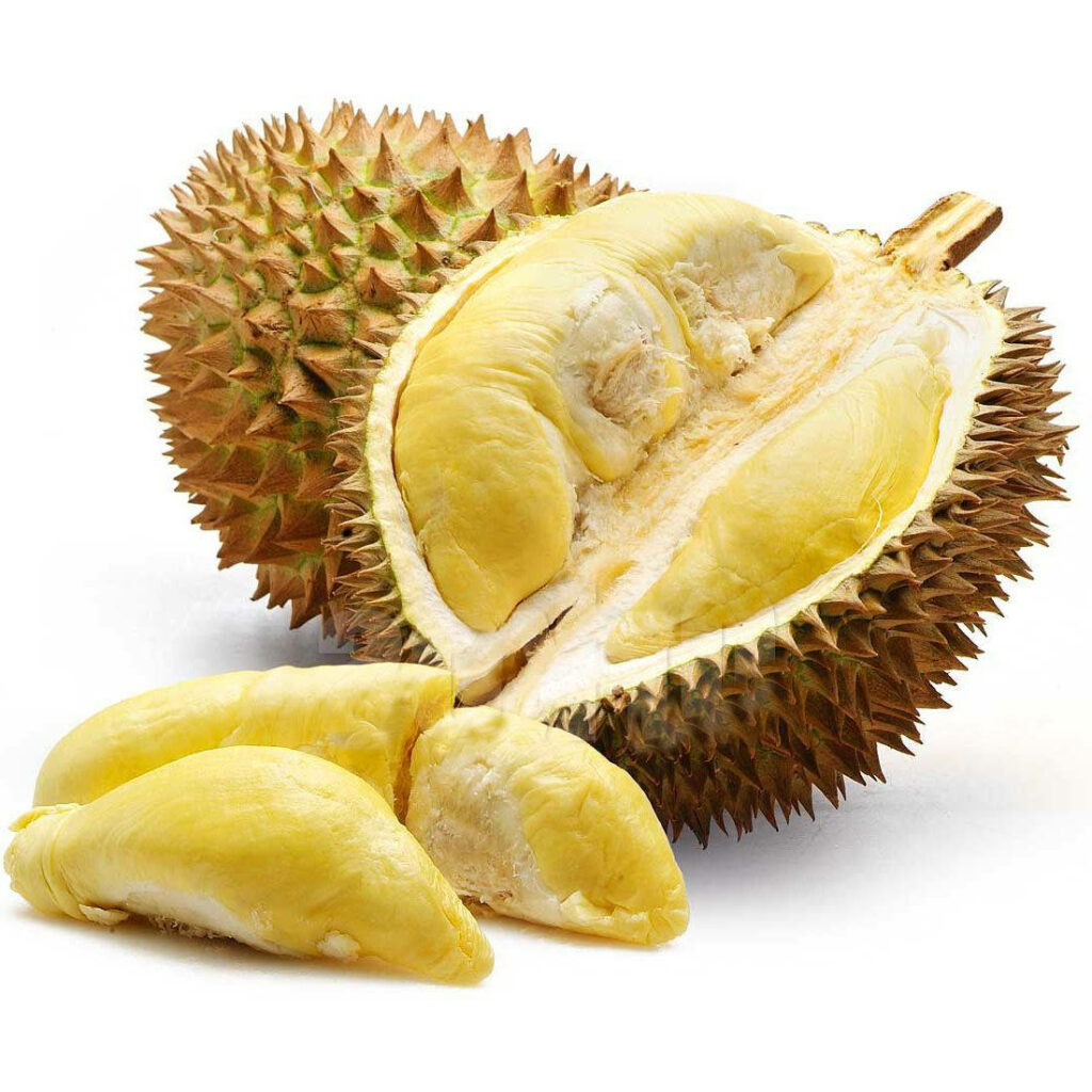 Vibrant Durian Wallpaper: Close-Up of Ripe Fruits on White Background