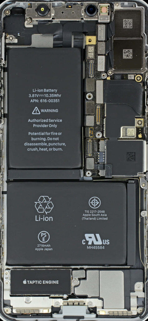 iPhone XR Internal Components Close-Up: Black & Silver Battery Wallpaper