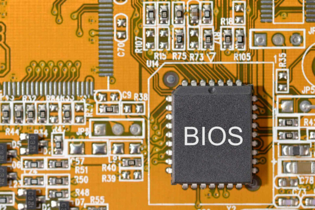 Close-Up Motherboard Wallpaper: BIOS Chip & Intricate Circuits