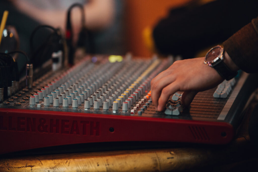 Professional Audio Mixing Console Close-Up | Creative Music Production Wallpaper