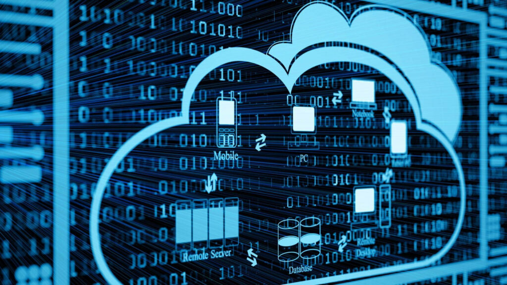 Digital Cloud Storage Wallpaper: Interconnected Devices & Binary Code