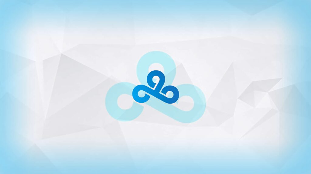 Cloud9 esports logo centered on geometric blue and white gradient background wallpaper design