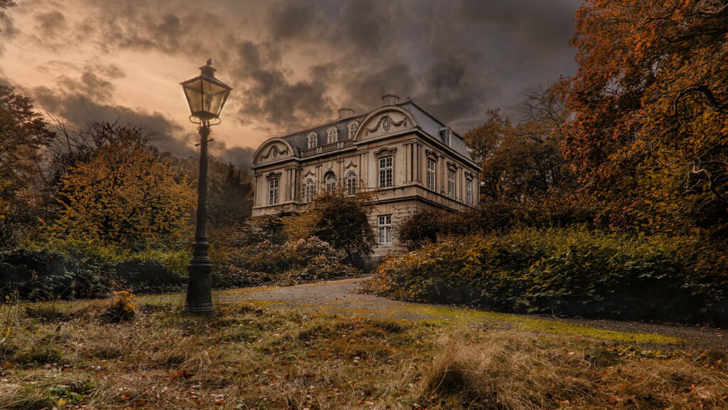 Mystical Glow: Illuminated House Amidst Cloudy Landscape in High-Definition Wallpaper