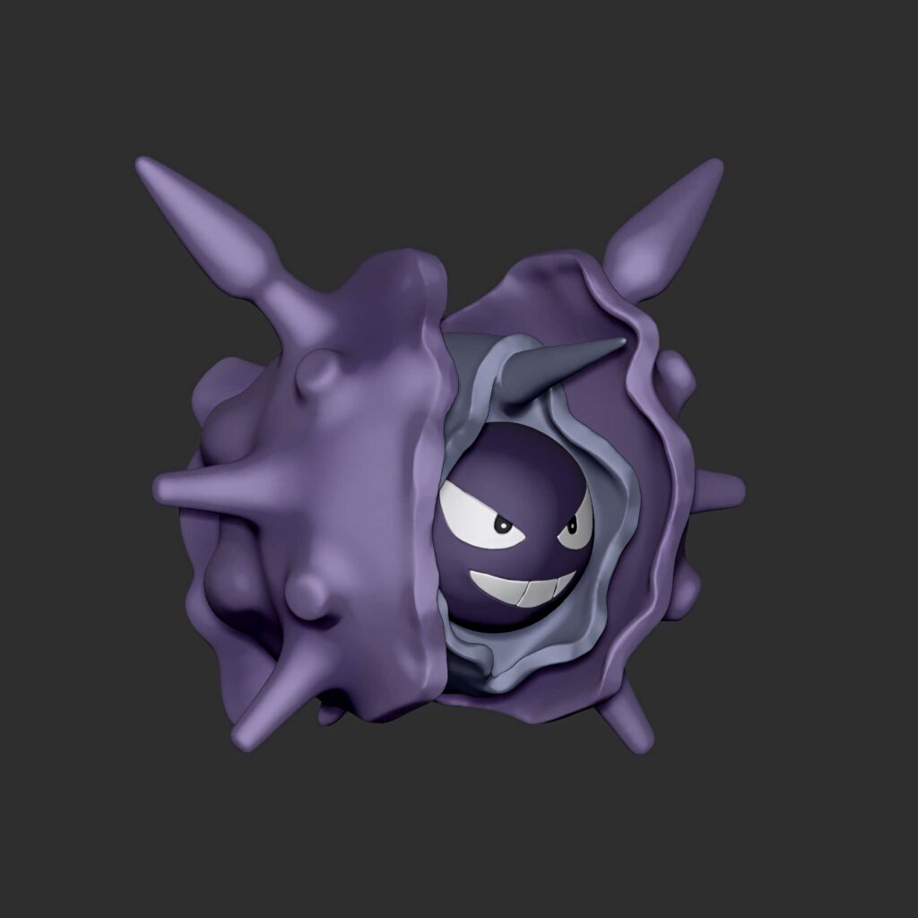 3D render of Cloyster with spiky purple shell and fierce expression on dark background wallpaper